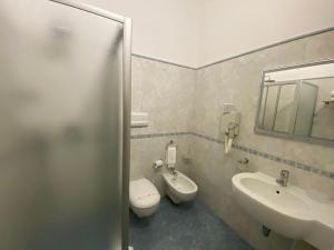 法维尼亚纳Albergo Bouganville的一间带卫生间、水槽和镜子的浴室