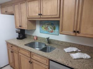 西耶斯塔岛Island House Beach Resort 2S的一个带水槽和木柜的厨房台面