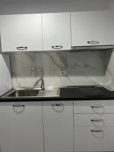 圣金Vila Kledi的厨房配有水槽和白色橱柜