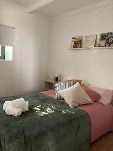 波尔图Oporto city center charming house的一间卧室配有一张大床和枕头