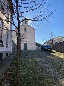 波尔图Oporto city center charming house的白色建筑前的树