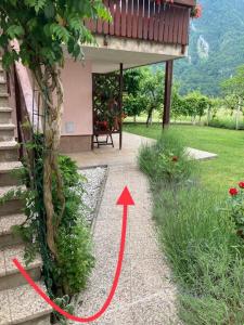 博维茨Apartments Kravanja的花园,花园中用红色箭指向房子