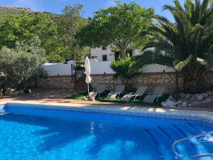 CarcabueyCortijo Entresierras的一个带椅子的游泳池以及一座房子