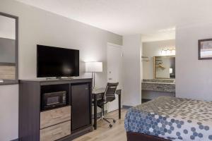 凯夫城Econo Lodge的酒店客房配有一张床和一张书桌及一台电视