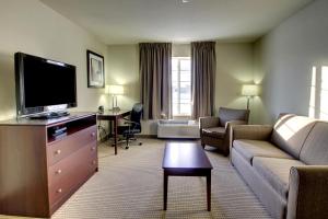 WintersetCobblestone Inn & Suites-Winterset的带沙发和平面电视的客厅