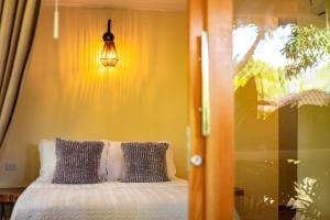 CalabazoPortales del Tayrona Garden Hotel的一间卧室配有床、灯和窗户