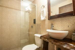 CalabazoPortales del Tayrona Garden Hotel的浴室配有卫生间、盥洗盆和淋浴。