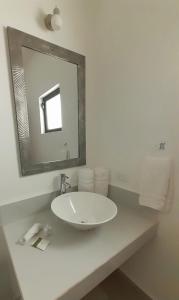 圣米格尔-德阿连德Hotel La Lejona的浴室设有白色水槽和镜子