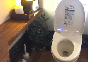 由布市Kannomori的浴室设有卫生间,内有植物
