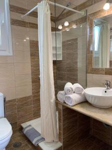 巴拉利亚-阿亚斯弗坦恩约兰达一室公寓的浴室配有盥洗盆、淋浴和毛巾
