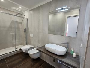 维博瓦伦蒂亚码头Residenza Atena的一间带卫生间、水槽和镜子的浴室