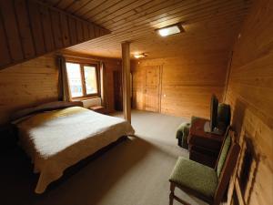 亚列姆切Darynka的小木屋内的卧室配有1张床和电视