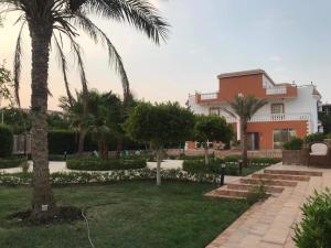 赫尔格达Moubark 6 Villa 1的庭院前有棕榈树的房子
