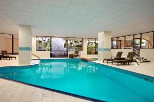 圣约翰斯纽芬兰喜来登酒店 的大楼内一个蓝色的大型游泳池