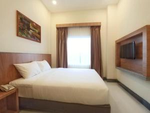 丹戎槟榔Bintan Lumba Lumba Inn Hotel的酒店客房,配有床和电视