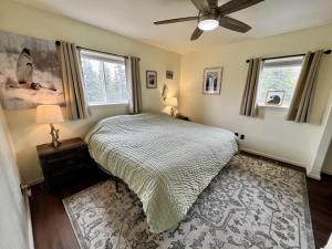 希利Denali National Park 2 King Bedroom Hideaway with Amazing Views的一间卧室设有一张床和两个窗户。