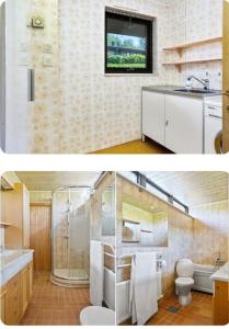 斯德哥尔摩A wonderful house in the lake.的浴室设有水槽和卫生间,两幅图片