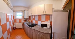 大盐矿镇Apartament Mia的厨房配有微波炉和冰箱。