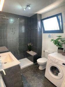 卡门港Apartamentos Albatros的一间带卫生间和洗衣机的浴室