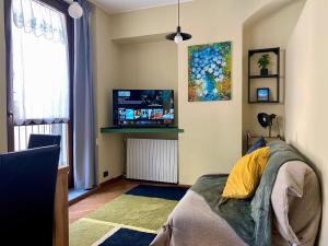 都灵Urban Oasis in the Heart of Turin的一间卧室配有一张床和一台平面电视