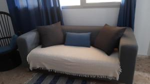 拉加里塔La Marea Azul的一张沙发,上面有两个枕头
