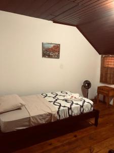 Bajo BoqueteHostal Dilu Boquete的卧室配有一张床,墙上挂着一幅画