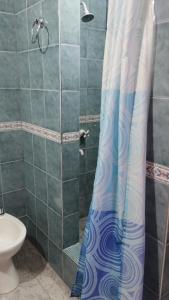梅洛Hotel Valle Del Sol的浴室内配有淋浴帘。