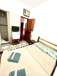 雷森迪Pousada Diniz的一间卧室配有一张床,并在一间客房内配有电视。