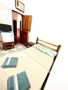 雷森迪Pousada Diniz的一间卧室配有一张床,并在一间客房内配有电视。