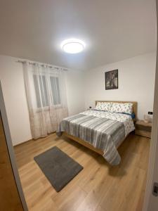 法扎纳Roberto的一间卧室配有一张床,铺有木地板