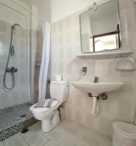 卡马利天域度假酒店的一间带卫生间、水槽和镜子的浴室