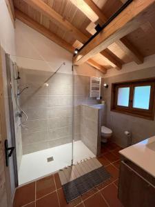 夏蒙尼-勃朗峰Chalet Le petit paradis - Chamonix-Mont-Blanc的带淋浴和卫生间的浴室