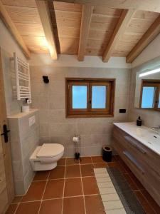 夏蒙尼-勃朗峰Chalet Le petit paradis - Chamonix-Mont-Blanc的一间带卫生间和水槽的浴室