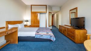 哈里史密斯African Sky Harrismith Inn的配有一张床和一台平面电视的酒店客房