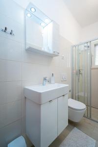 佩特坎内Apartments Morović的白色的浴室设有水槽和卫生间。