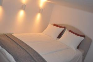 卢布尔雅那Jane's Place的卧室配有白色的床和2个枕头