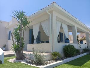 马尔扎梅米Villa Colapesce的院子里有棕榈树的白色房子