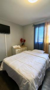 安克雷奇Cozy Private Room With Two Beds的卧室设有一张白色大床和一扇窗户。