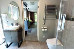 斯伽尔达Fridis&Chill的一间带卫生间、水槽和镜子的浴室