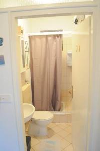 班约勒Little house Kućica的浴室配有卫生间、盥洗盆和淋浴。