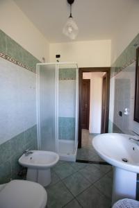 贝尔韦代雷Przytulny apartament w Belvedere Marittimo的带淋浴、盥洗盆和卫生间的浴室