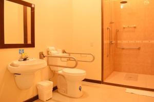 巴尼奥斯Meraki Hotel的浴室配有卫生间、盥洗盆和淋浴。