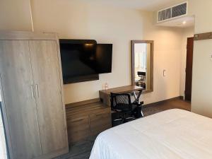 墨西哥城Holiday Inn Express Mexico City Satelite, an IHG Hotel的一间卧室配有一张床和一台平面电视