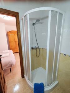 El RobledoRetiro del Bullaque的浴室内带玻璃淋浴间