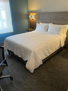 墨西哥城Holiday Inn Express Mexico City Satelite, an IHG Hotel的一张大白色的床,位于带椅子的房间