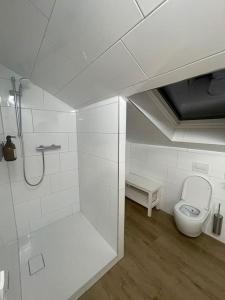 布克斯泰胡德Buxtehude*Wohnung*100qm*6 Schlafplätze*NEU*的带淋浴和卫生间的浴室