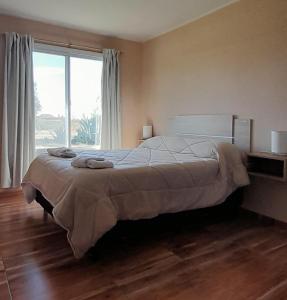 圣拉斐尔Finca La Calma的一间卧室设有一张大床和一个大窗户