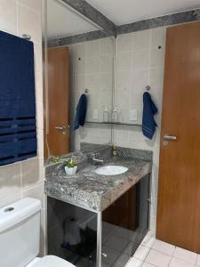 巴西利亚Promoção - Flat em Brasília的一间带水槽和卫生间的浴室