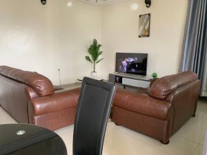 林贝CASILINA GUEST HOME的客厅配有两张真皮沙发和一台电视机