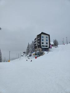 亚霍里纳Rajska Jahorina 2212的雪地滑雪坡上的建筑物